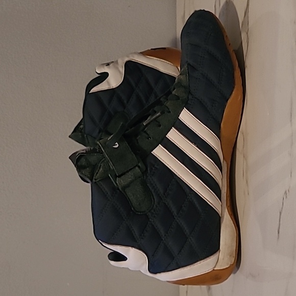 Vintage Adidas Goodyear Monaco Navy Quilted White Leather Racing Shoes Mens 8.5 - Picture 7 of 16